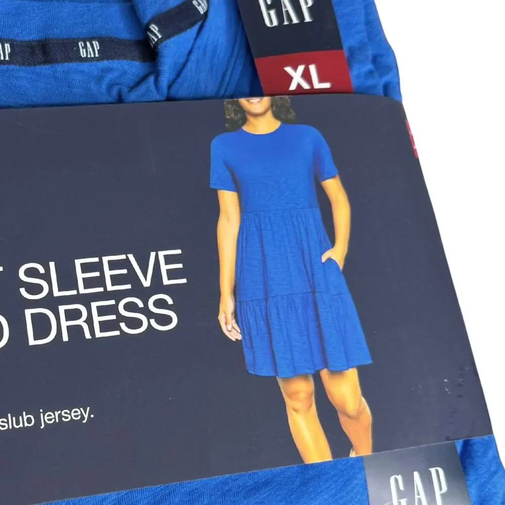 GAP Short Sleeve Tiered Lightweight Cotton Jersey T-Shirt Mini Dress XL Blue - Picture 3 of 5